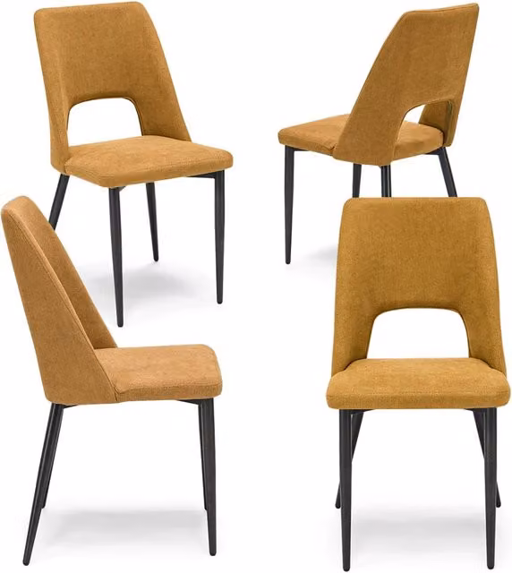 Set 4 sedie imbottita RAFF, 100% MADE IN ITALY per sala da pranzo, cucina e soggiorno, design moderno, gambe coniche in metallo, rivestimento in tessuto idrorepellente morbido al tatto colore Senape