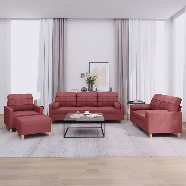 Maison Exclusive - Set divano 4 pezzi con cuscini in tessuto bordeaux