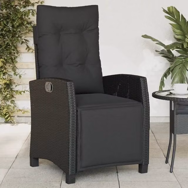 Sedia da giardino reclinabile vidaXL in polyrattan nero con poggiatesta regolabile e braccioli