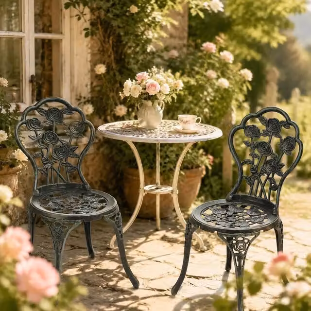 Bistro Chairs, 2 Pieces, Cast Aluminum, Green