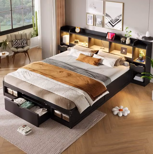 Letto matrimoniale 180x200 cm con contenitore e LED
