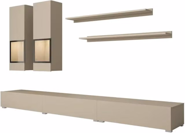 Set di mobili da soggiorno RAMOS – Beige chiaro – LED multicolore integrata – Stile contemporaneo