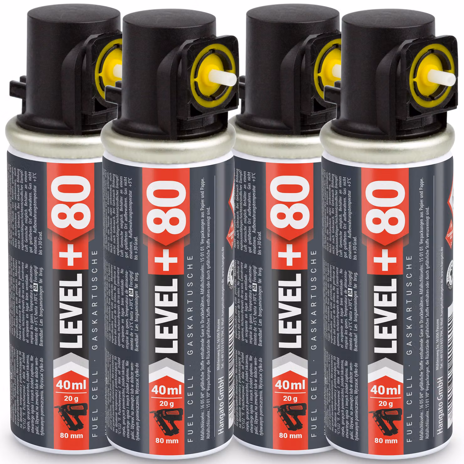 LEVEL+ Cartucce di ricambio, confezione da 4, da 20 grammi/40 ml/80 mm, compatibili con Stiftnagler L+80