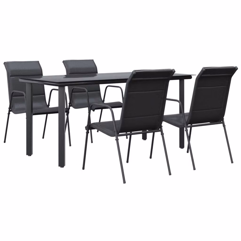 Set da Pranzo da Giardino 5 pz Nero in Acciaio e Textilene