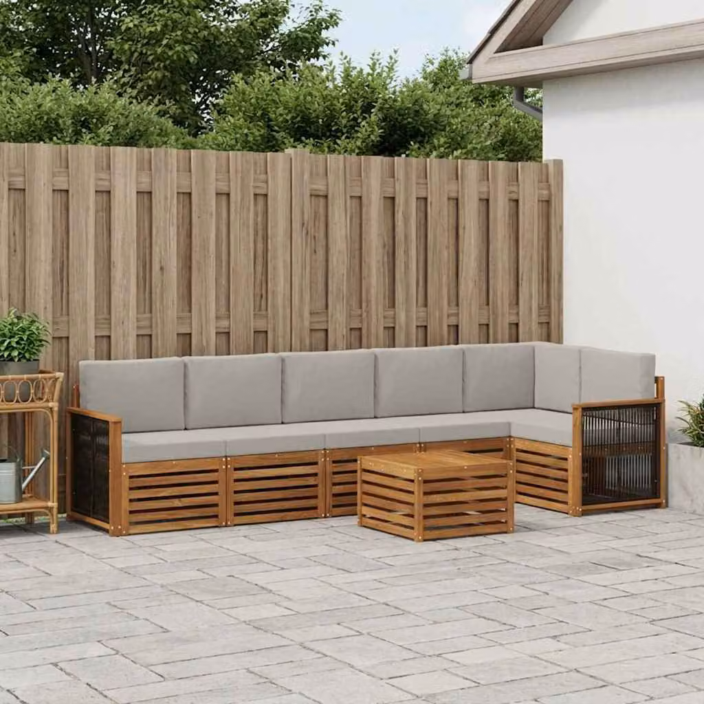 Set di divani da esterno vidaXL 6 pezzi in legno di acacia con tavolo da caffè, colore naturale e grigio chiaro