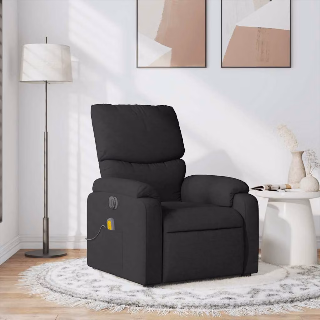 vidaXL Poltrona Reclinabile Relax Moderna in Tessuto Nero con Braccioli