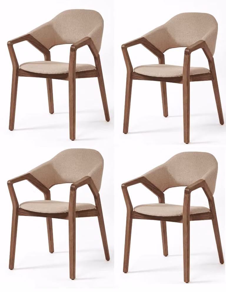 Set di 4 sedie da pranzo Skandi Design, colore beige, tessuto, legno massello di noce
