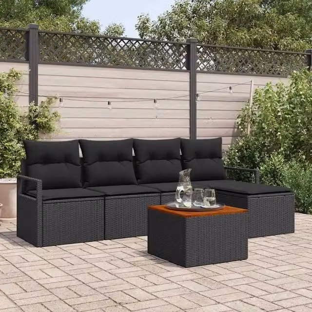 Set Divano da Giardino 6 pz Nero polyrattan 3356364