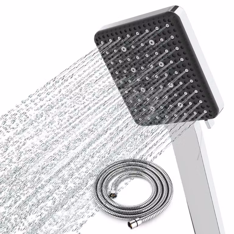 Testina doccia ad alta pressione con tubo flessibile, a risparmio idrico, finitura nera opaca, 6 getti, tubo flessibile da 1,5 metri