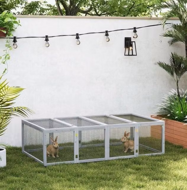 Recinto da esterno in legno per piccoli animali 181 x 100 x 48 cm grigio