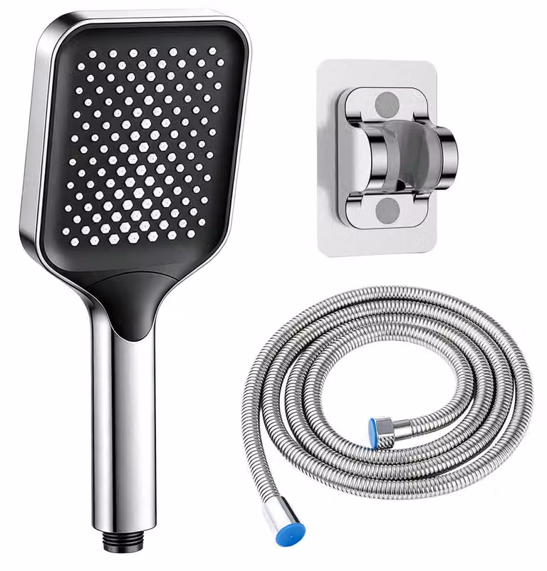 Set doccia con soffione, tubo flessibile e supporto, dotato di 127 ugelli e un tubo flessibile in acciaio inossidabile da 2 metri