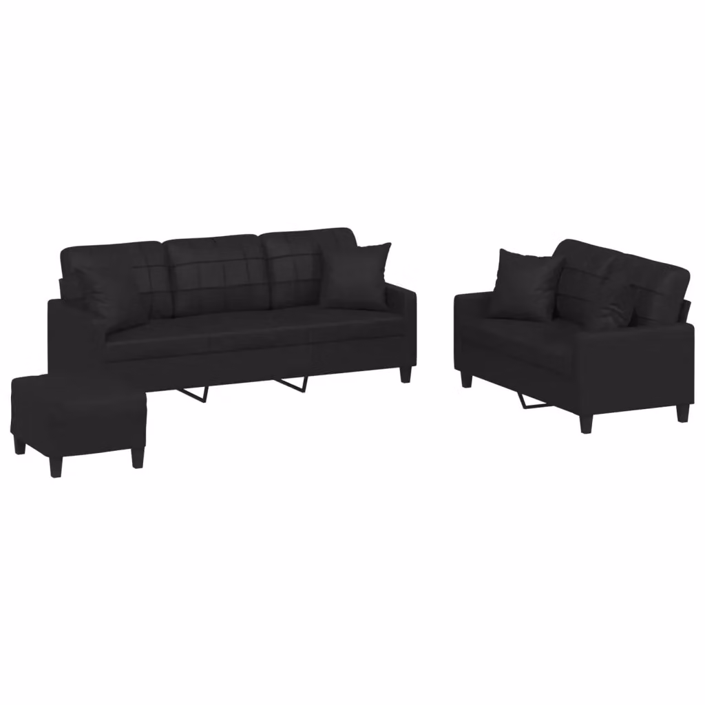 vidaXL Set di Divani Moderno in Similpelle Nero con Pouf e Cuscini per Soggiorno – 2