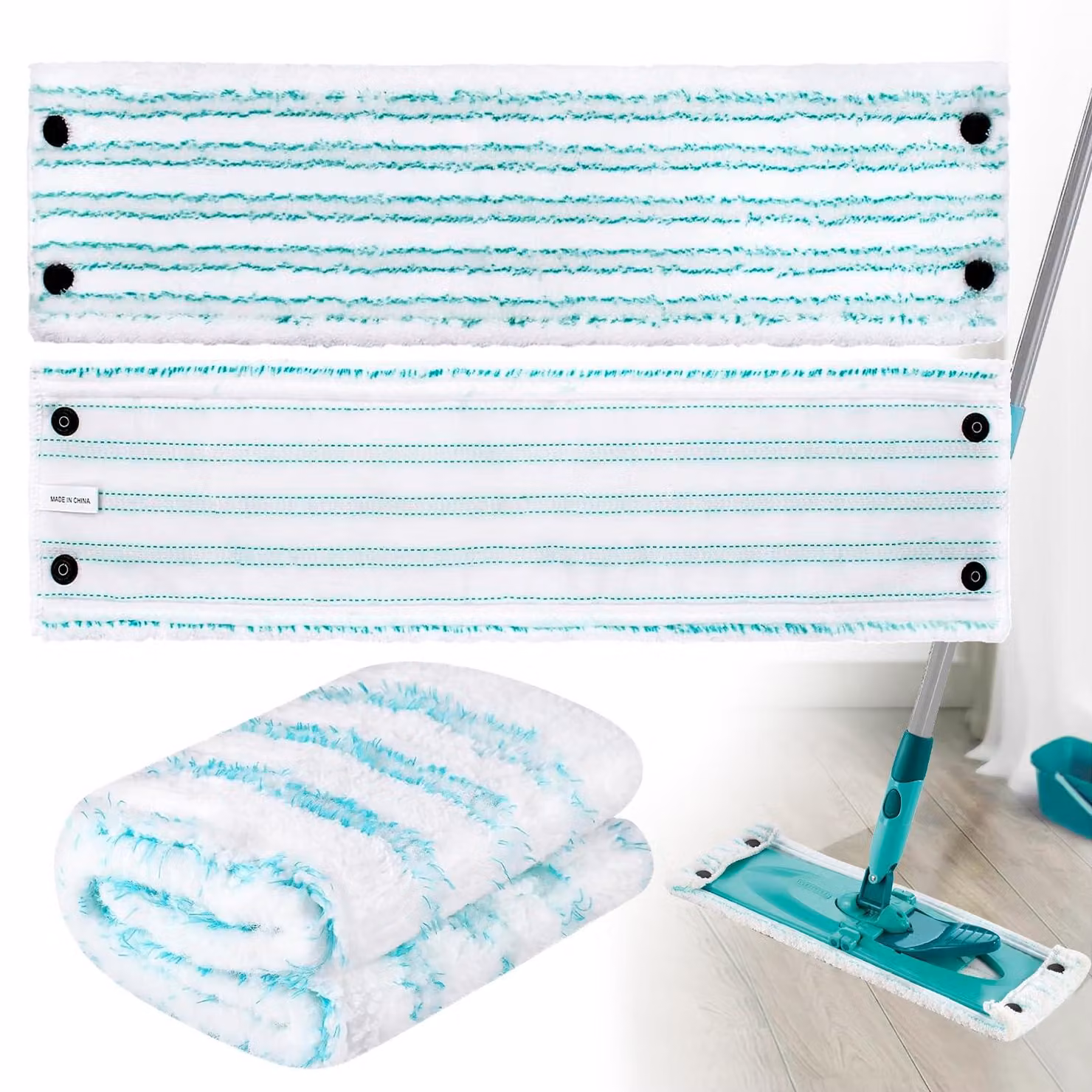 3 Sostituzioni per mop, in microfibra, 42x13,5 cm, compatibili con il mop Leifheit Duo