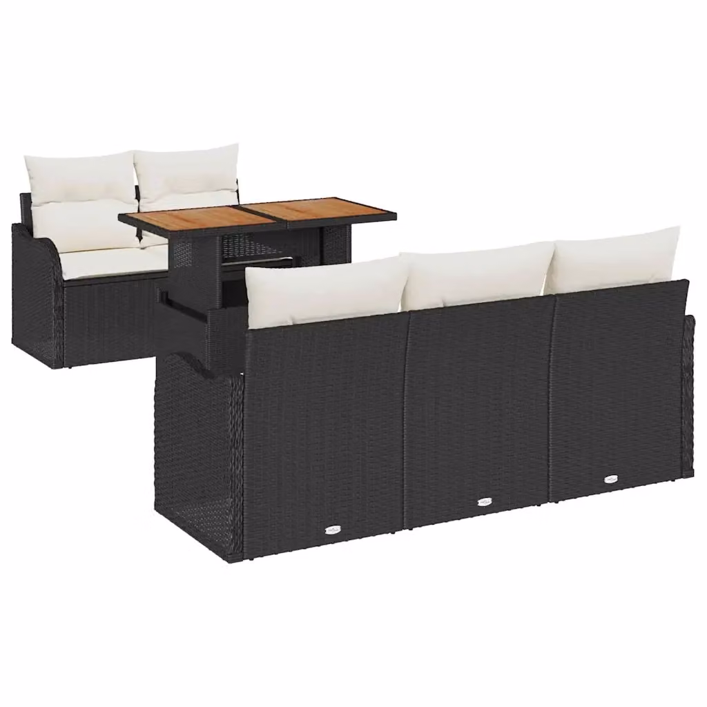 Set Divano da Giardino a L vidaXL 6 Pezzi Nero con Tavolino e Cuscini con Contenitore in Rattan e Acciaio – 2