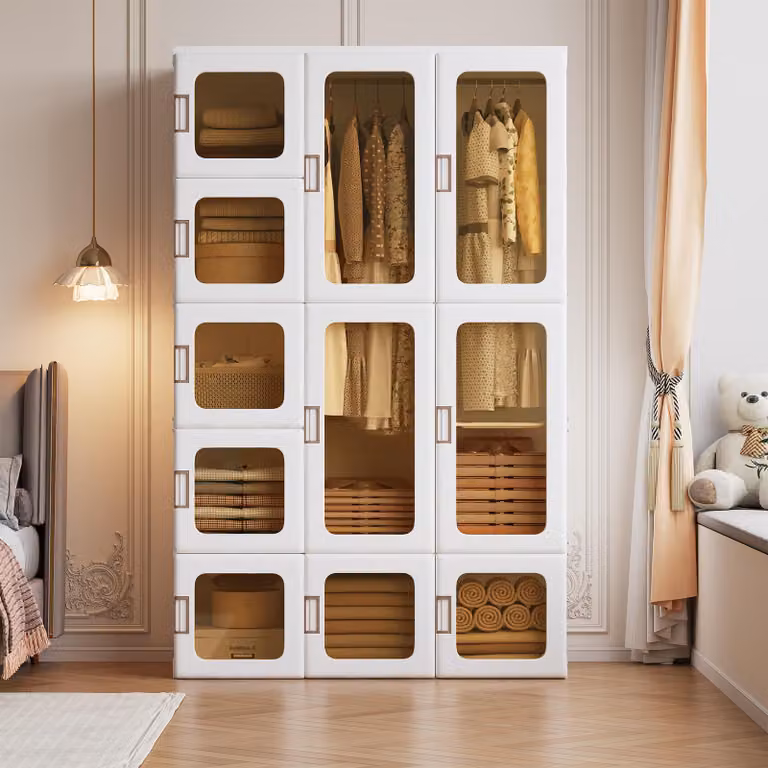 Armadio ProximaX, dimensioni 104x170 cm, con 15 scomparti, 11 ante e 2 aste appendiabiti