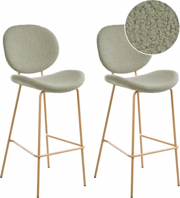 Set di 2 sedie con gambe senza braccioli Bouclè PU Gambe in ferro nero Design contemporaneo e retrò Sedute per la sala da pranzo verde chiaro