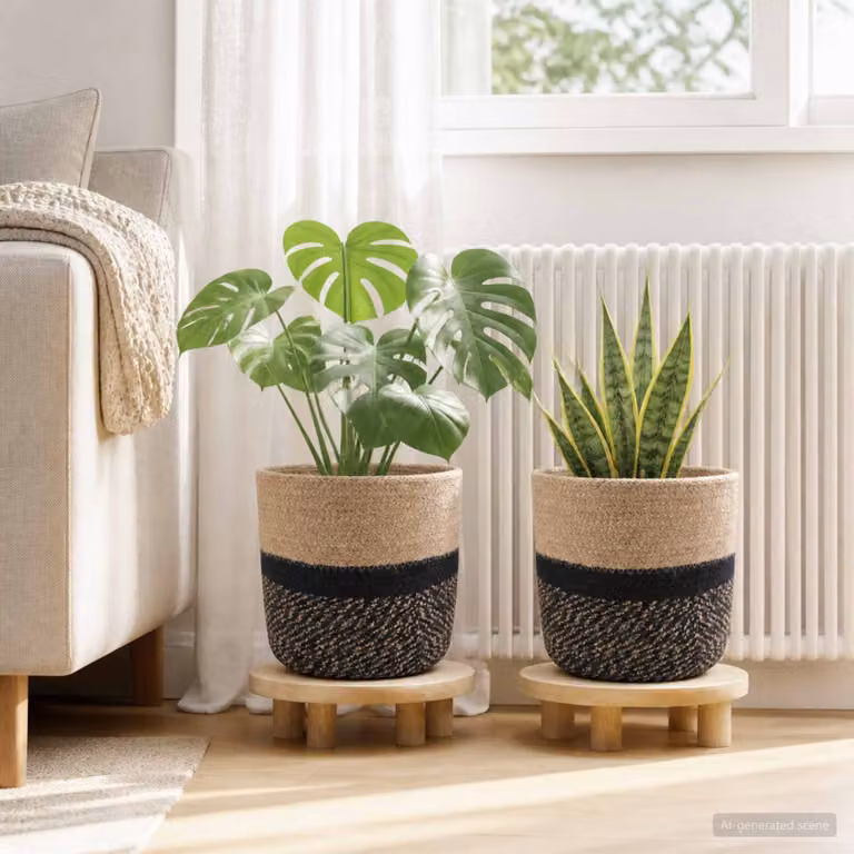 Set di 2 vasi per piante vidaXL in juta, colori beige e nero, Ø 21 cm