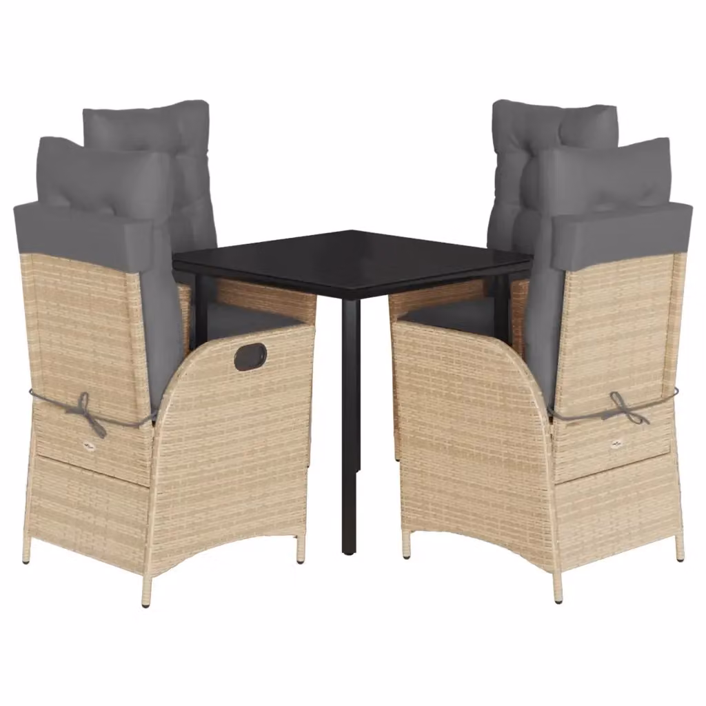 Set da Pranzo da Giardino vidaXL in Polyrattan con Cuscini Beige e Tavolo in Vetro per 5 Persone – 2