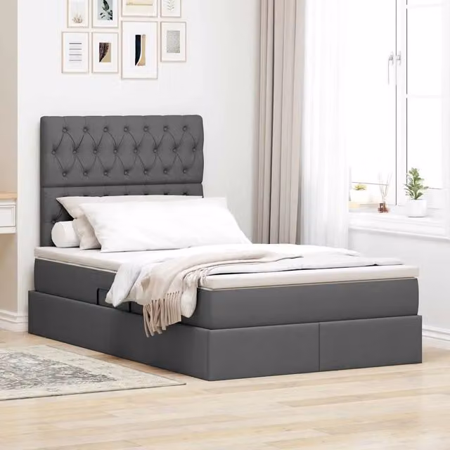 Letto con contenitore e materasso vidaXL Grigio, con illuminazione LED e porte USB, L/P/H: 200 x 120 x 204 cm – 1