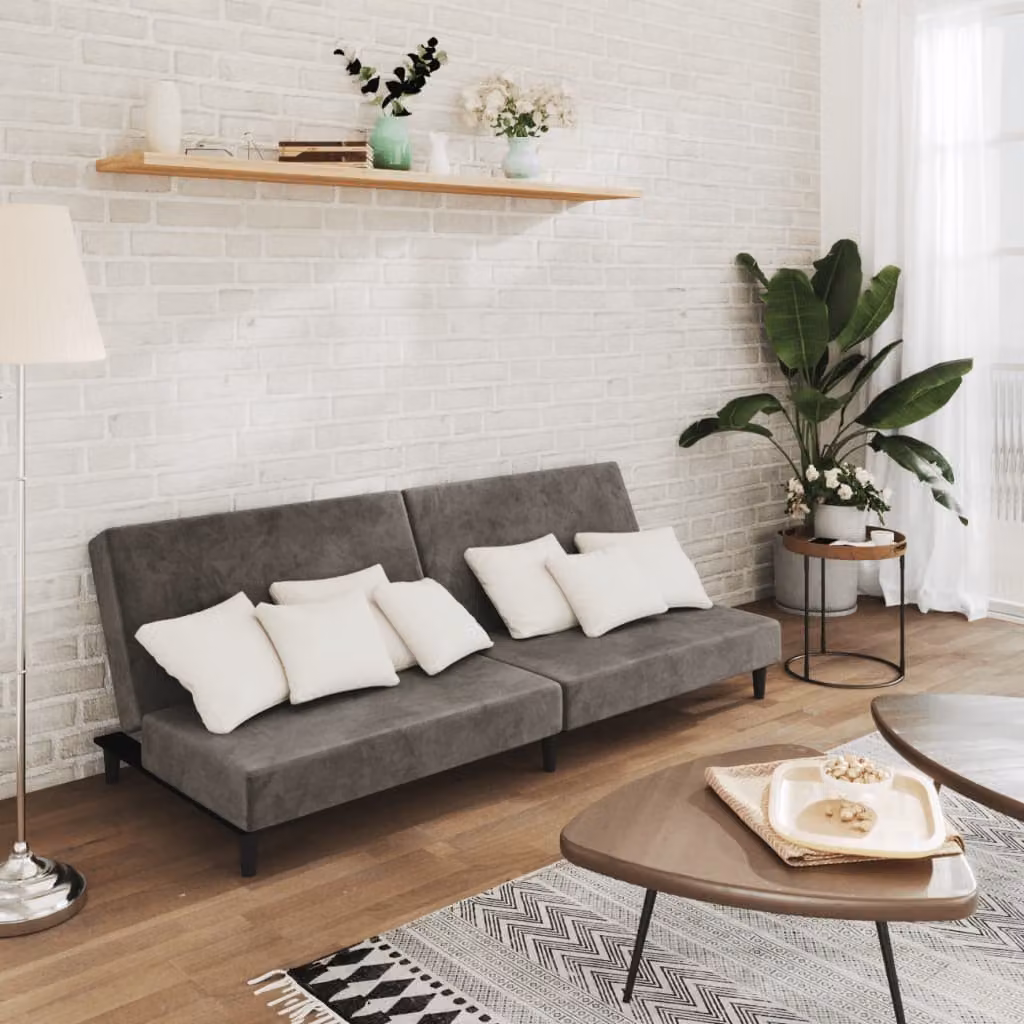 Divano Letto Click-Clack vidaXL in Velluto Grigio con Struttura in Legno Solido per Soggiorno