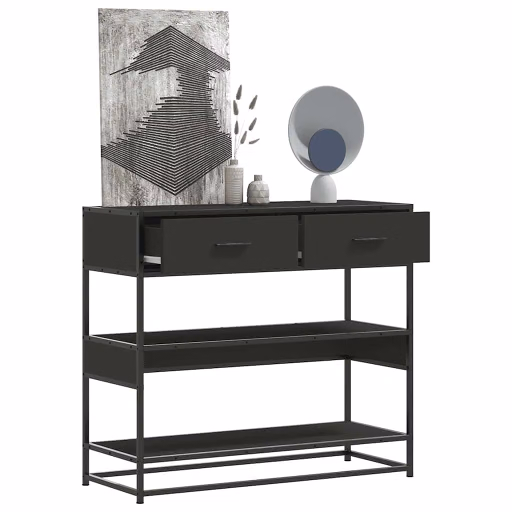 vidaXL Tavolino Consolle Industrial Nero in Legno e Metallo L: 90 cm, P: 35 cm, H: 80 cm