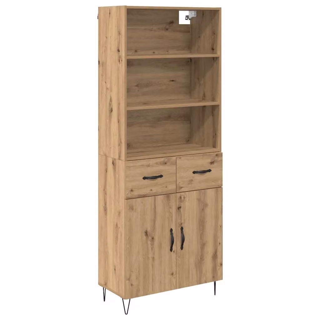 Set di 2 credenze moderne vidaXL in rovere marrone con dettagli in vetro e metallo L/P/H: 69,5 x 34 x 180 cm – 2