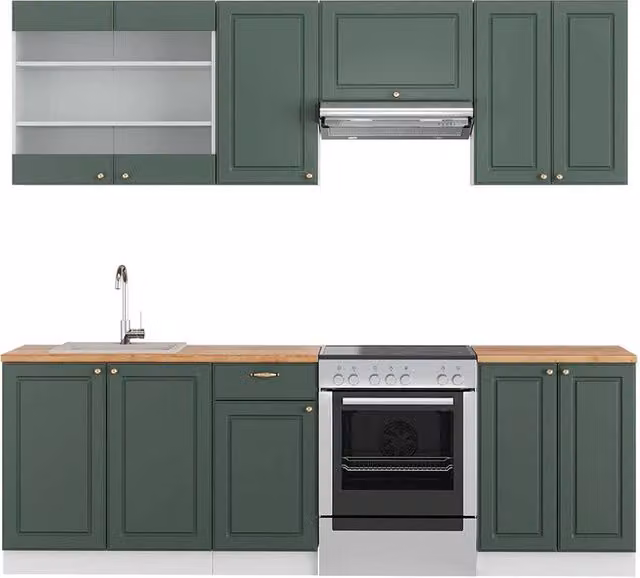 Cucina componibile Fame-Line Verde-oro rustico/Bianco 240 cm, PL Rovere Vicco