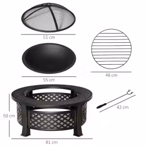 Braciere da giardino 2 in 1 WISHDOR in acciaio con griglia parascintille e attizzatoio, L: 81 cm, P: 81 cm, H: 50 cm – 2