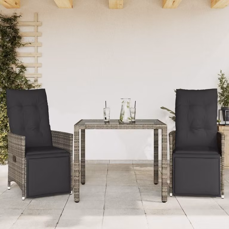 Maison Exclusive - Set Bistrò da Giardino 3 pz con Cuscini in Polyrattan Grigio