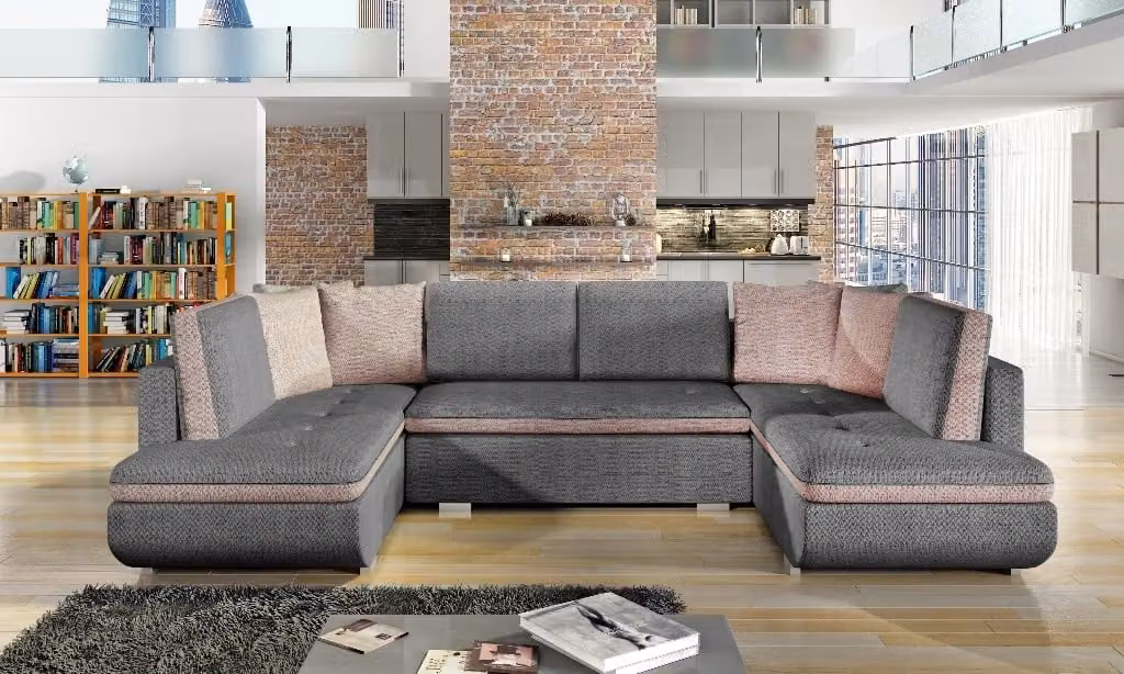 XXL Wohnlandschaft Ecksofa Sofa Couch Polster Garnitur Ecke Designer Stoff