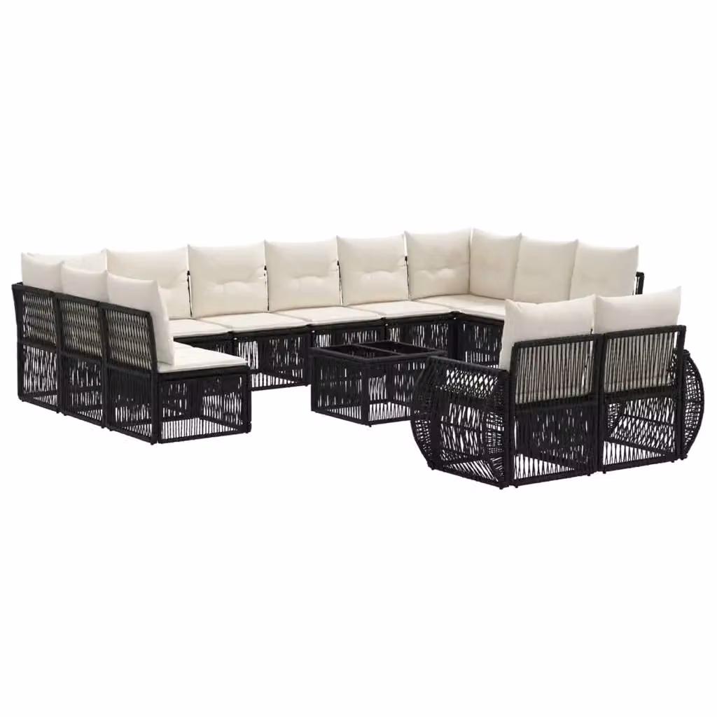 Set Divano da Giardino vidaXL a forma a U composto da 13 pezzi con tavolino e cuscini, Colore Nero e Bianco – 2