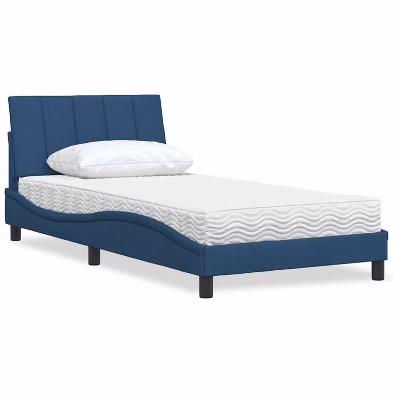 Letto con Materasso Hanko vidaXL in Tessuto Blu e Bianco L/P: 100 x 200 cm