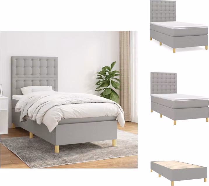 vidaXL Letto a molle con materasso grigio chiaro 90x200 cm in tessuto - Letti & strutture letto