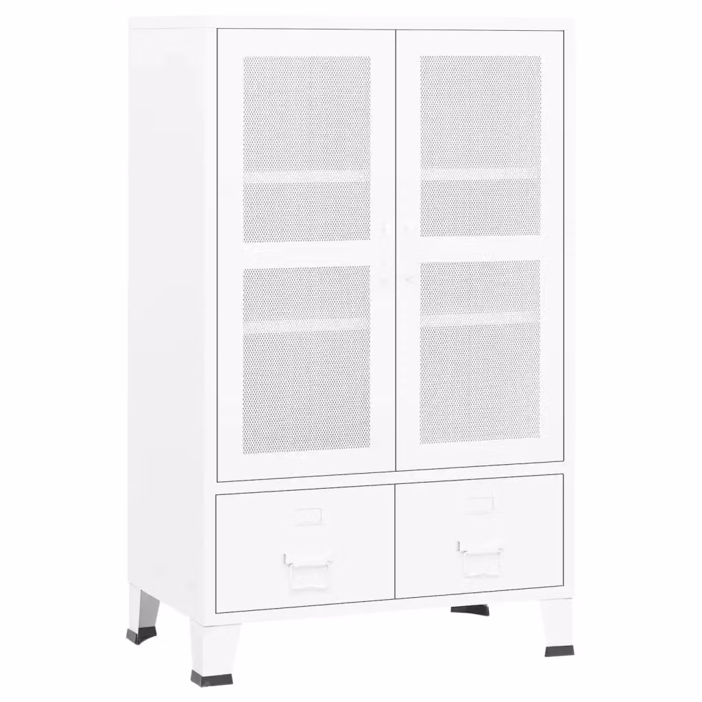 Armadio Industriale vidaXL Bianco con Ante in Vetro e Ripiani Interni in Metallo L: 70 cm, P: 40 cm, H: 115 cm – 2