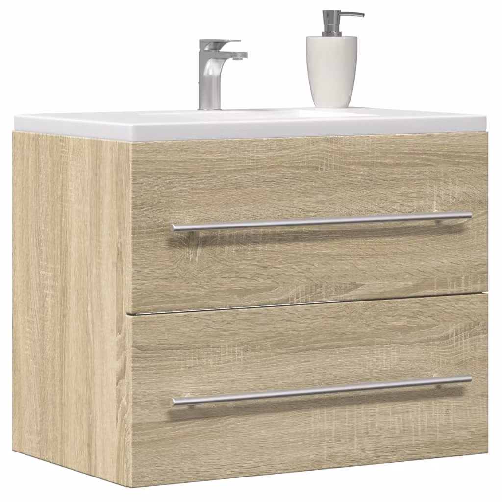 Mobile Lavabo vidaXL in Legno Rovere Sonoma Marrone con Cassetti e Ante L/P/H: 60 x 38,5 x 48 cm