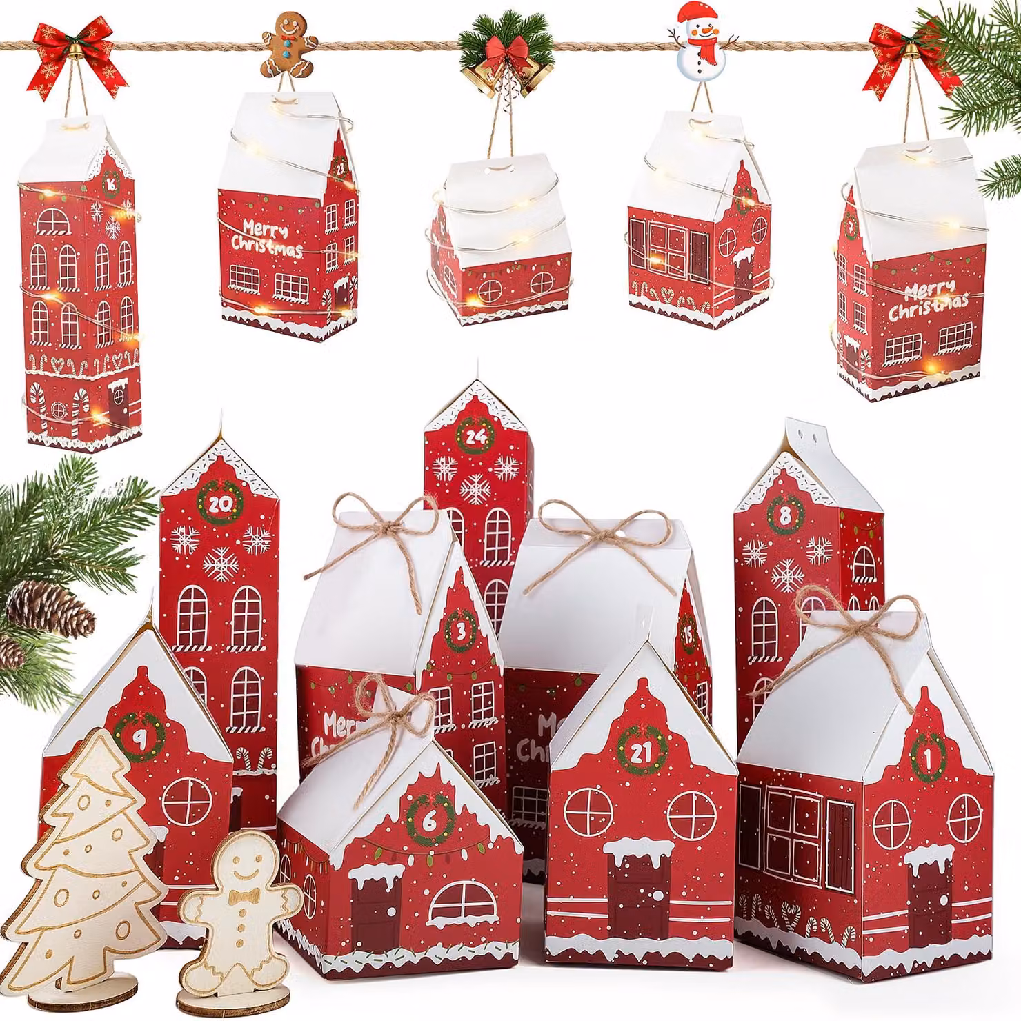 Calendario dell'Avvento da riempire, 24 scatoline regalo, colore rosso, disponibili in 2 dimensioni