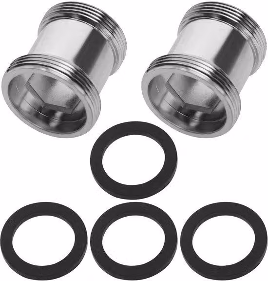 2 set di adattatori per rubinetti in ottone, da 24 mm a 22 mm, colore argento, connettore per aeratore, adatti per cucina e bagno