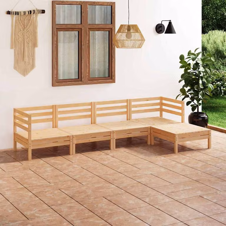 Set Salotto da Giardino vidaXL in Legno di Pino Marrone, Composizione a L con Elemento Angolare e Ottoman, Stile Rustico