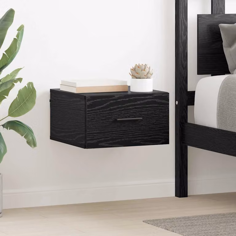 Set di 2 Armadi da Notte vidaXL in MDF Rovere e Nero, Montaggio a Parete, L 35 cm x P 35 cm x H 20 cm