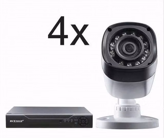 Kit di videosorveglianza Maxtech con DVR a 4 canali 720p e telecamere di sicurezza colore bianco – 1