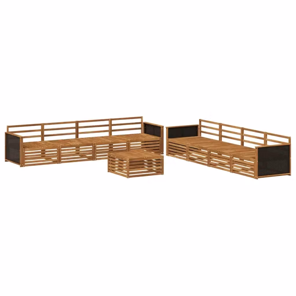 Set di divani da esterno a forma di U vidaXL in legno di acacia marrone con cuscini e tavolino da caffè – 2