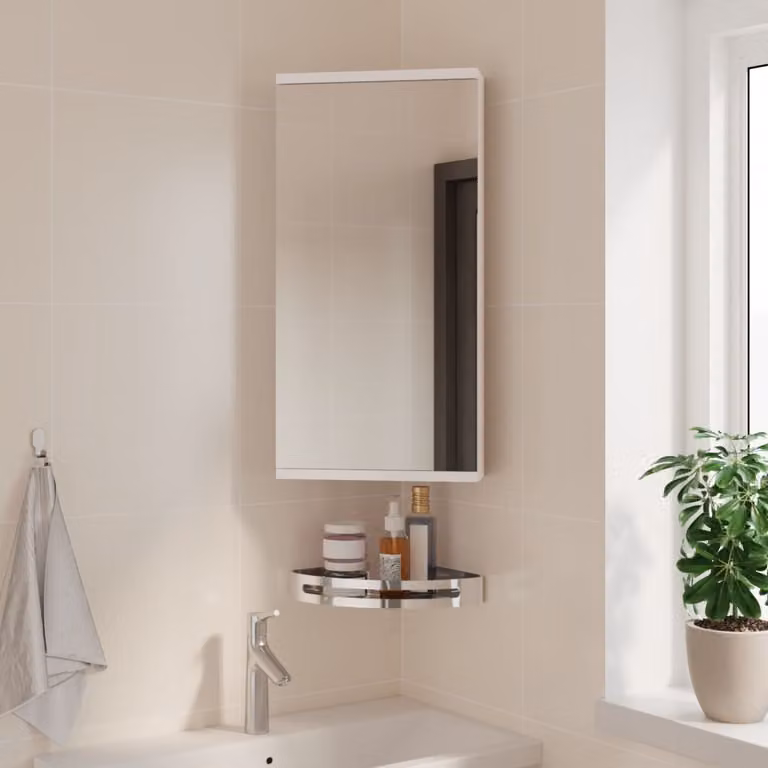 Armadietto angolare da bagno con specchio vidaXL bianco moderno con ripiani interni e montaggio a parete L/P/H: 30 x 24 x 60 cm