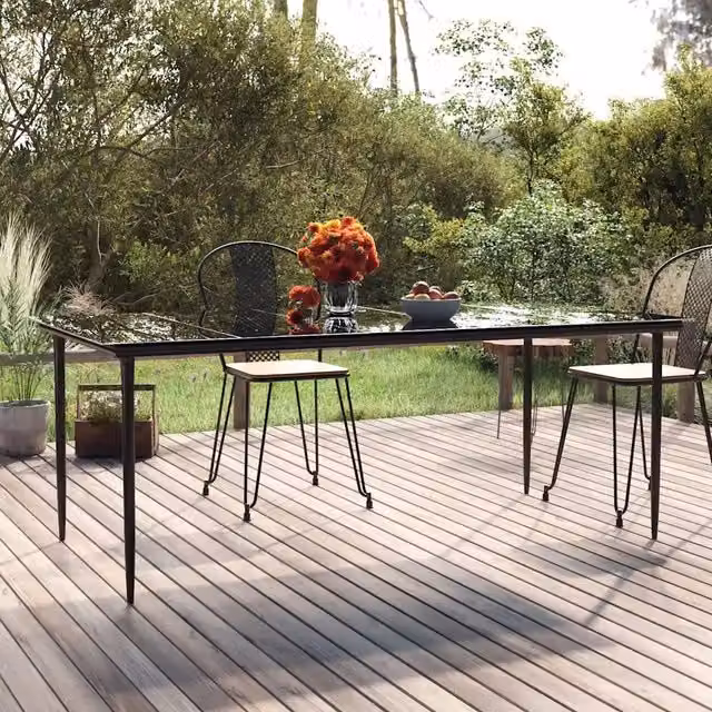 Tavolo Pranzo Giardino Nero200x100x74 Acciaio e Vetro Temperato 319280