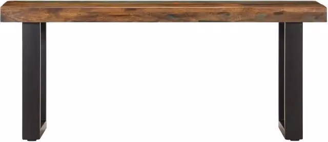 Panca in legno di teak e mango con struttura in acciaio nero stile industrial L: 110 cm, H: 46 cm, P: 35 cm