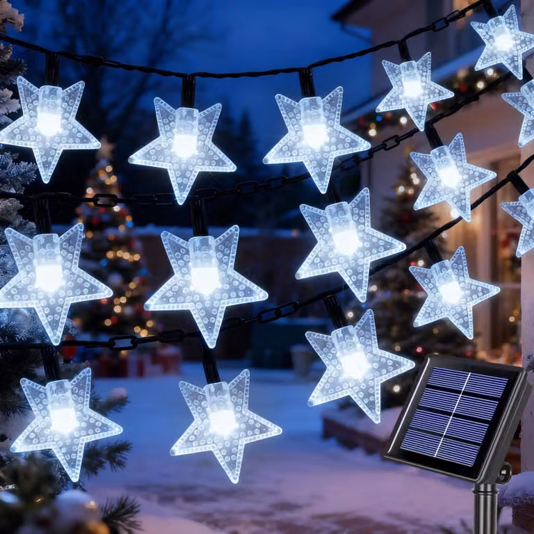 Catena luminosa solare con 120 LED, 8 modalità, grado di protezione IP65, lunghezza 14 metri, luce bianca fredda