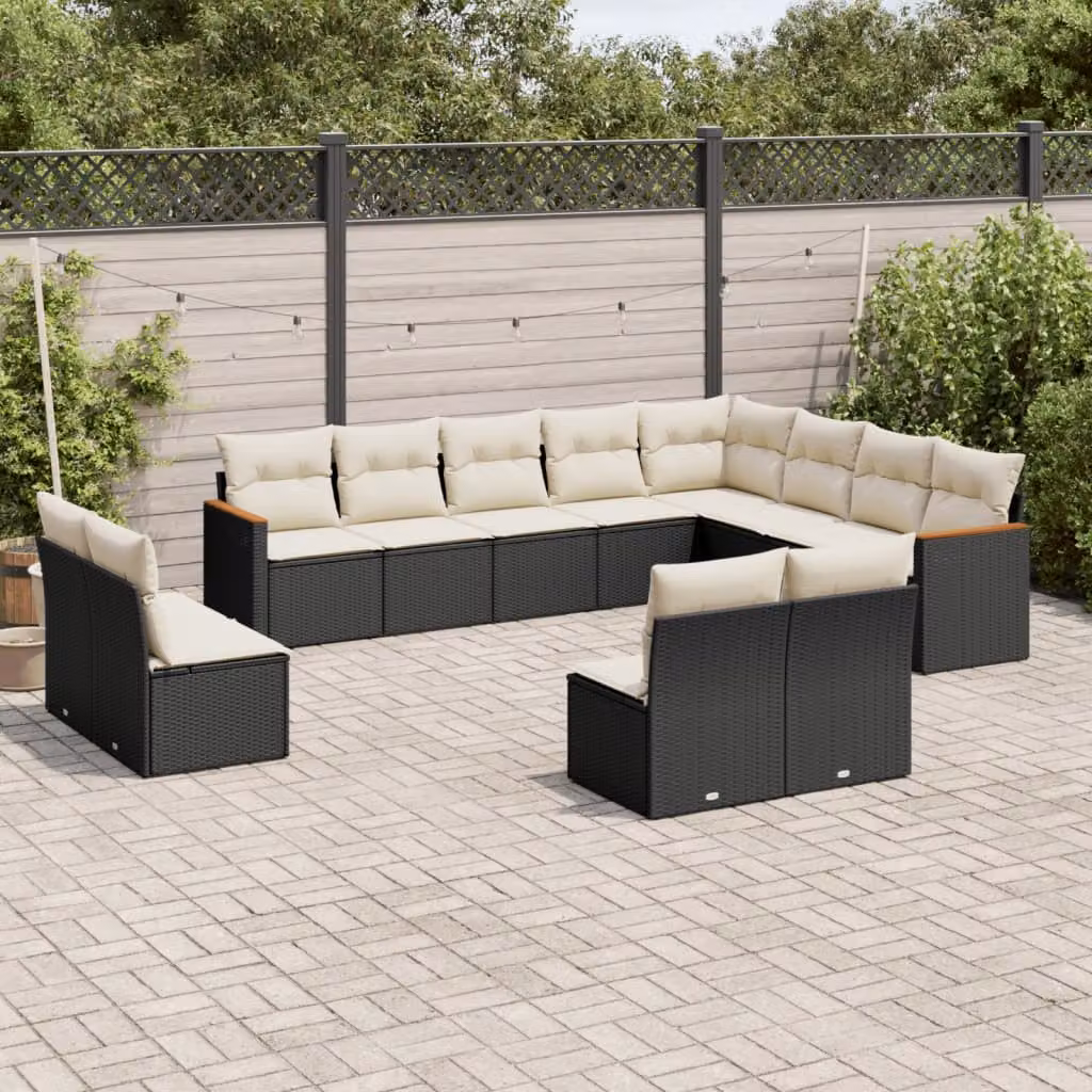 Set di Divani da Giardino vidaXL a Forma di U con Cuscini, Struttura in Metallo e Polyrattan Nero – 1