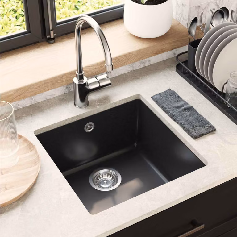 Lavello vidaXL in quarzo e resina colore nero L: 43 cm, P: 46 cm, H: 20 cm
