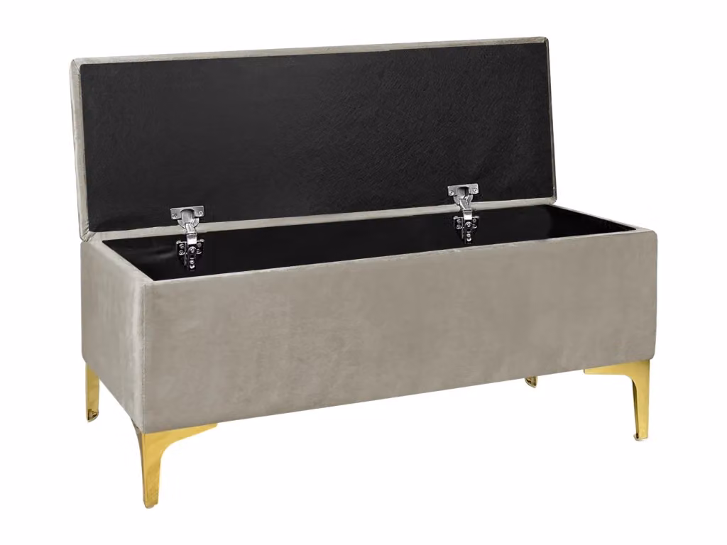Pouf Panca Contenitore in Velluto con Gambe in Metallo e Legno Massello, Ideale per Camera da Letto o Ingresso, Colore Tortora – 2