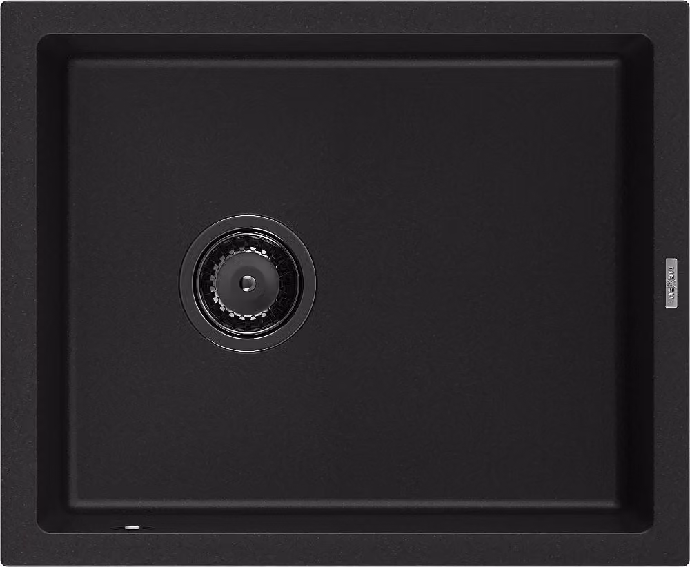 Mexen Pedro lavello in granito a 1 vasca 560 x 460 mm, nero, sifone nero - 6508561000-77-B