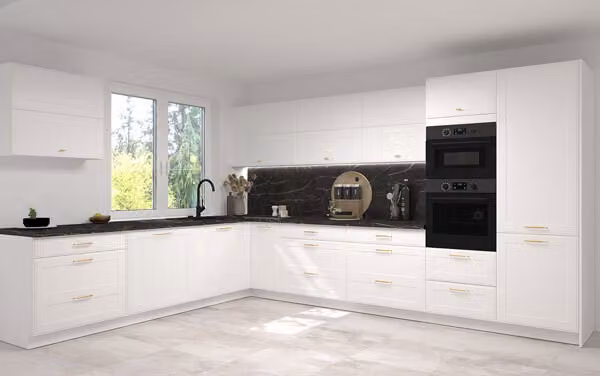 Mobile cucina a L SALO cucina componibile 268x387cm frontali bianchi bianco opaco estensione parziale